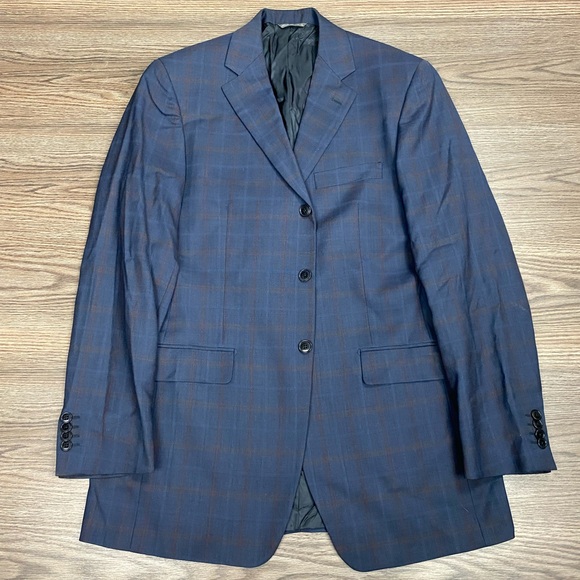 Barney’s New York Navy & Brown Plaid Sport Coat 40L